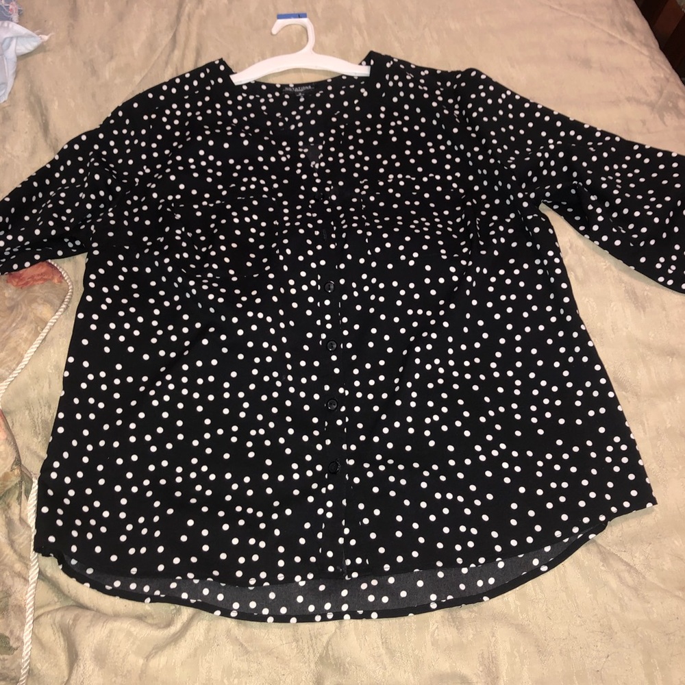 Notations black and white polka dot blouse